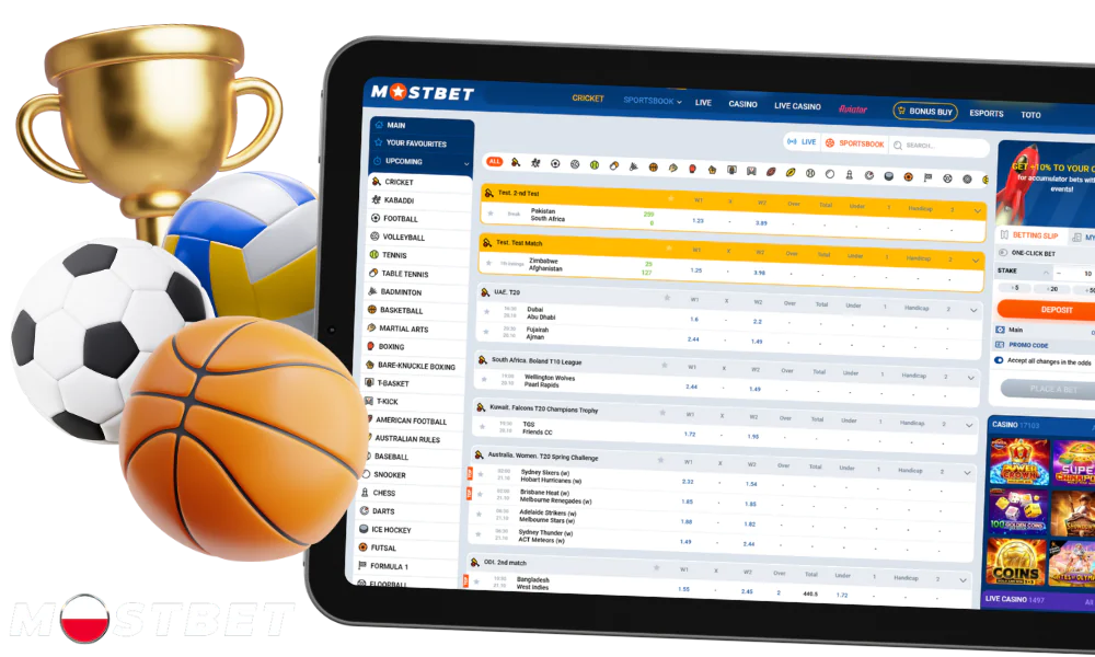 Dla graczy z Polski Mostbet oferuje zakłady na wydarzenia sportowe.